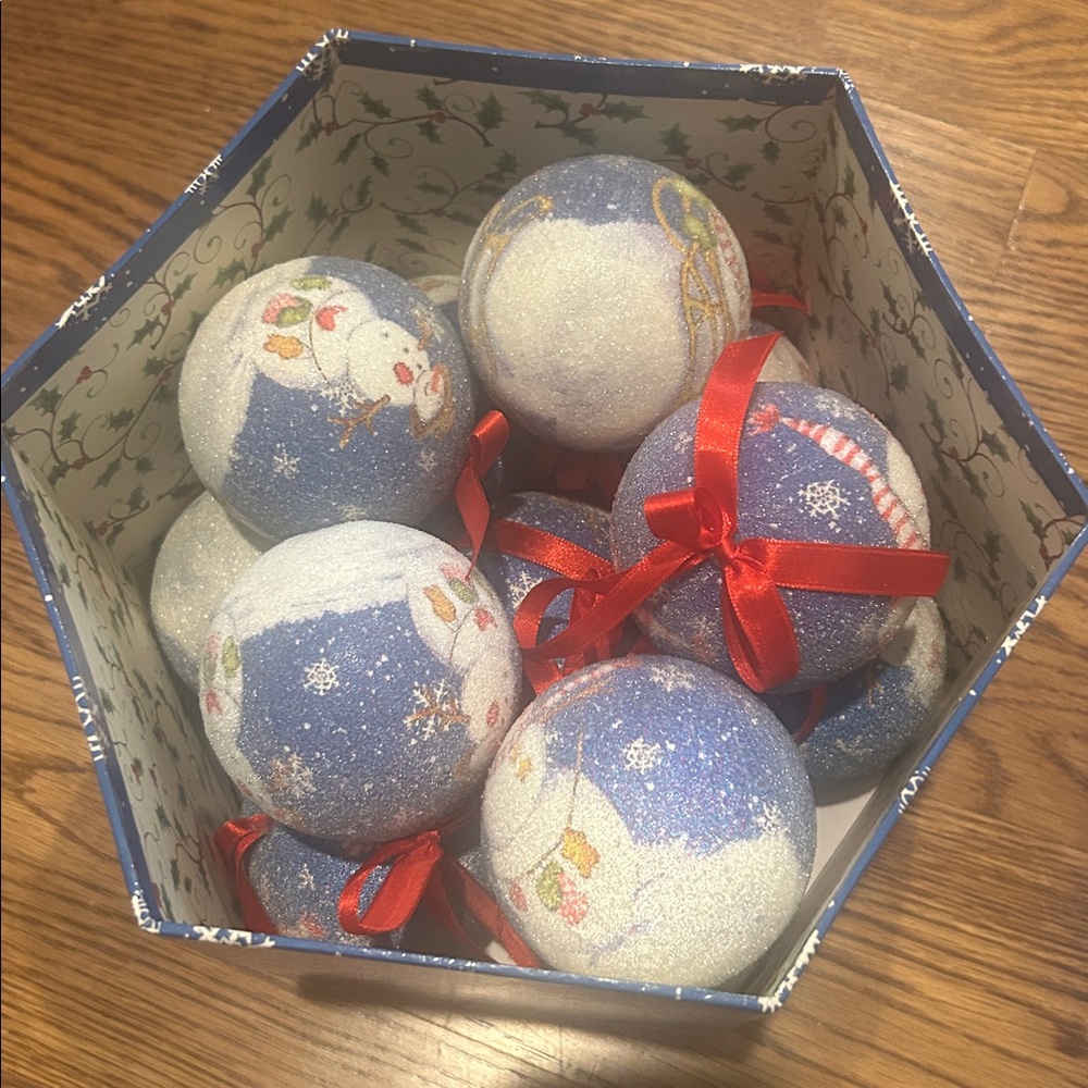 Festive Blue and White Christmas Ornaments